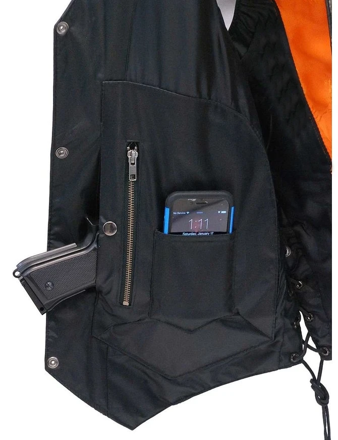 Concealed Carry Pockets Gun Holding Leather Biker Vest Motorcycle Motor Bike Men Vest