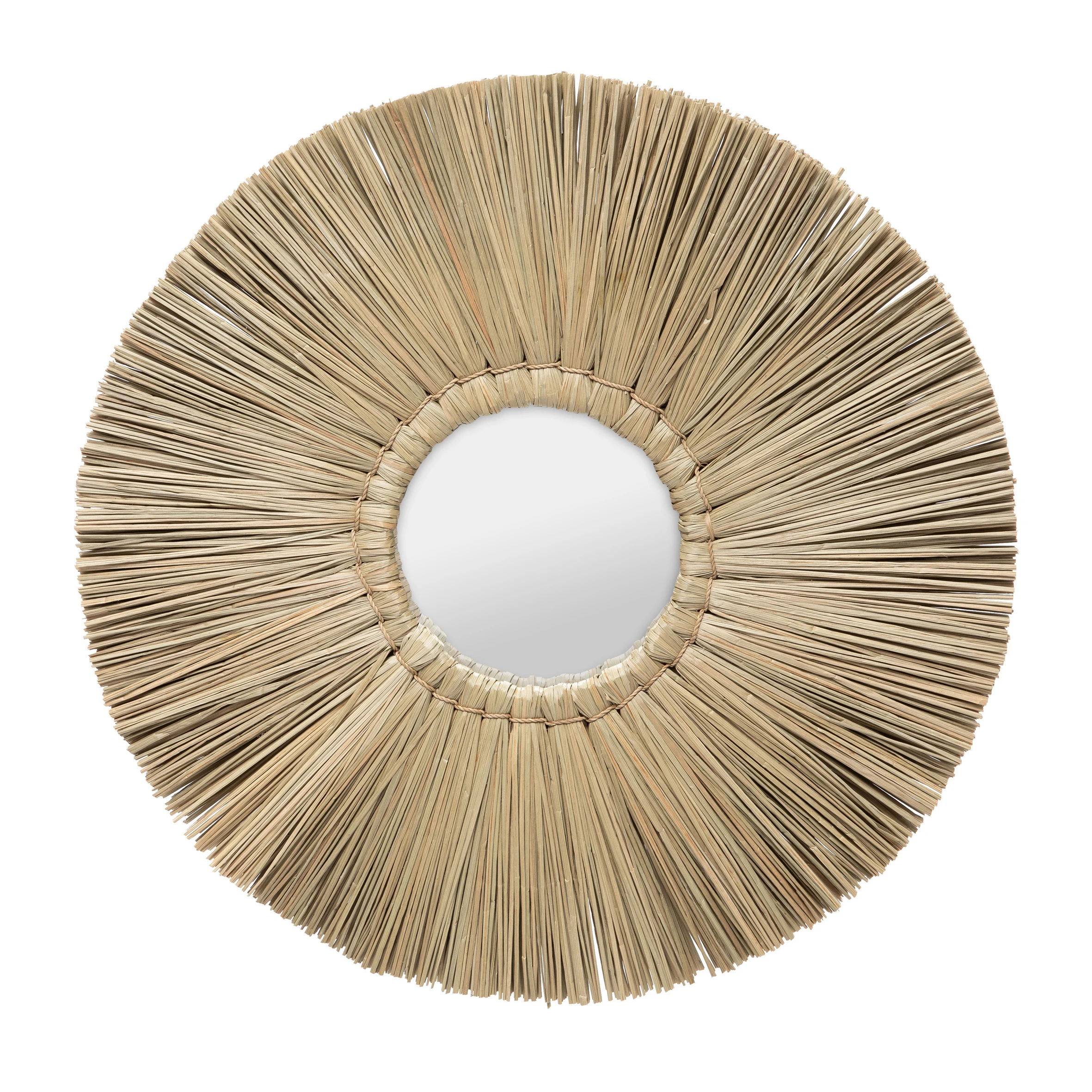 Modern Art Vintage Metal Framed Bathroom Decorative Big Hanging Wall Mirror Fashion Creative Home decoration mirror with raffia