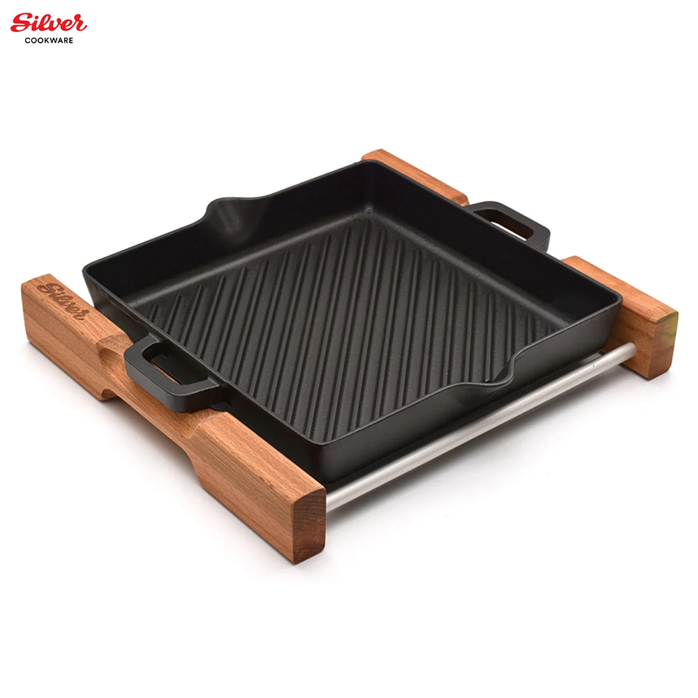 Чугунная сковорода для гриля, антипригарная сковорода 26*26 см, газовая индукционная плита, кастрюля для яиц и блинов, кухонные и столовые принадлежности, посуда