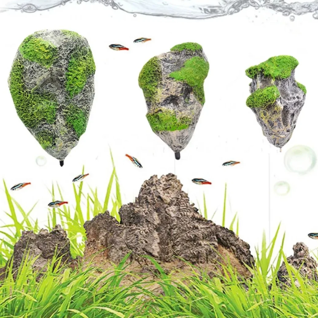 Aquarium Decoration Accessories Floating Rock Suspended Artificial Moss Stone Fish Tank Landscaping Aquascape Decor Ornaments