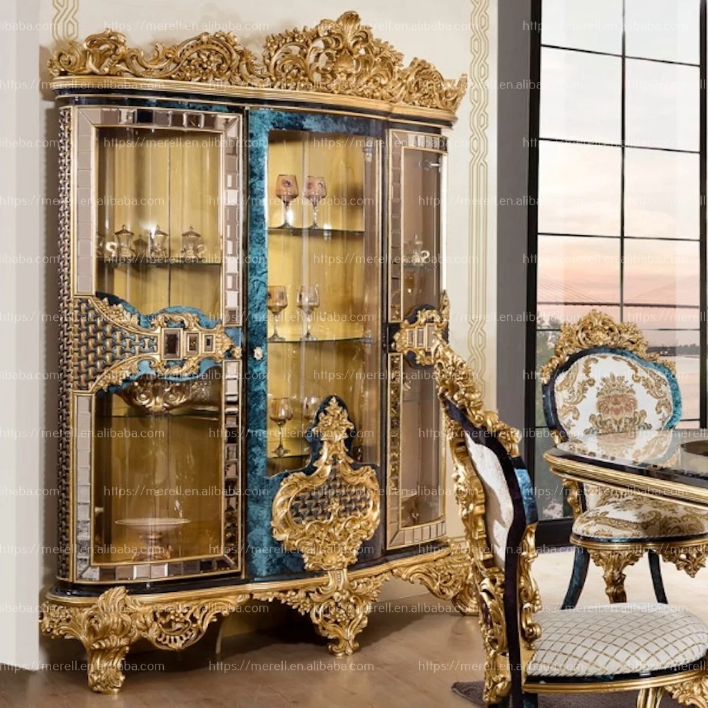 Grand Villa Royal Carved Wooden furniture  Baroque style European dining room table and chairs