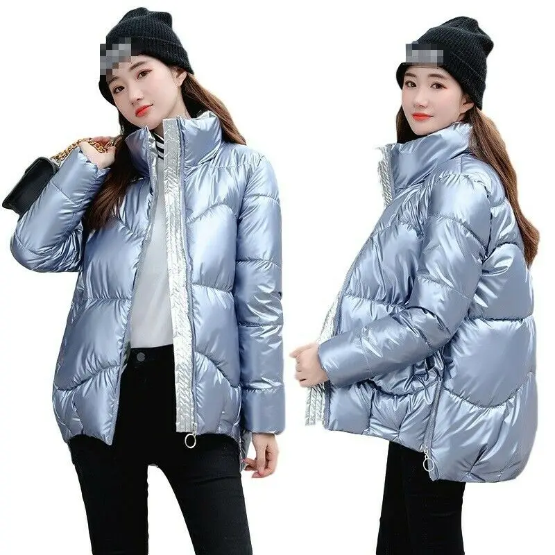 Women Glossy Shiny Short Puffer Jacket Winter Fashion Casual Cotton Down Coats puffer jacket women