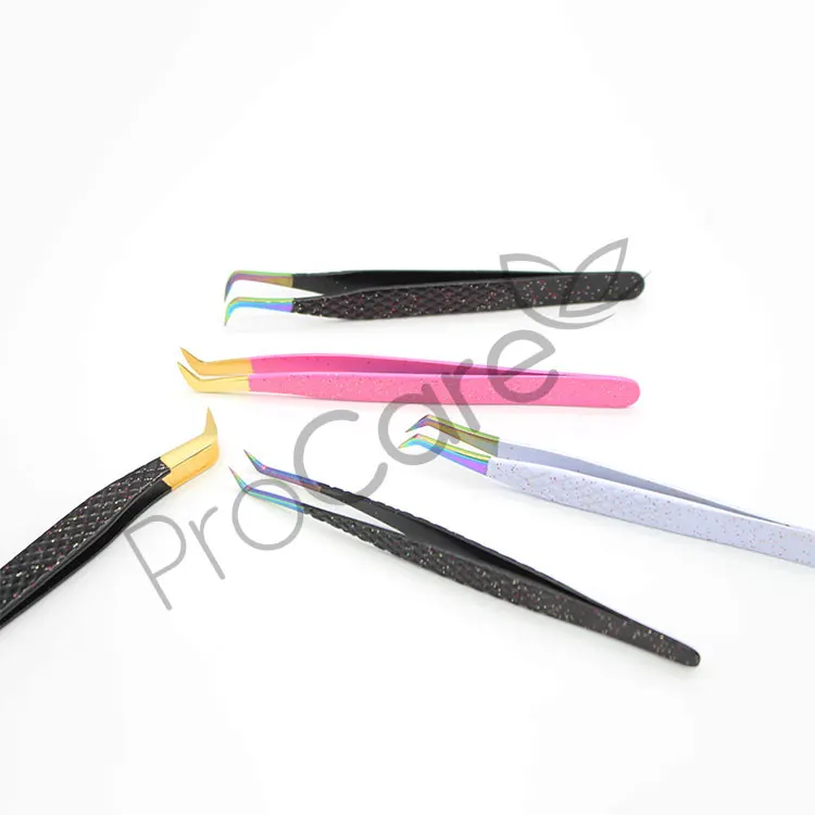  Черный 45 градусов объем пинцет с изготовленным на заказ логосом Наращивание ресниц Пинцет