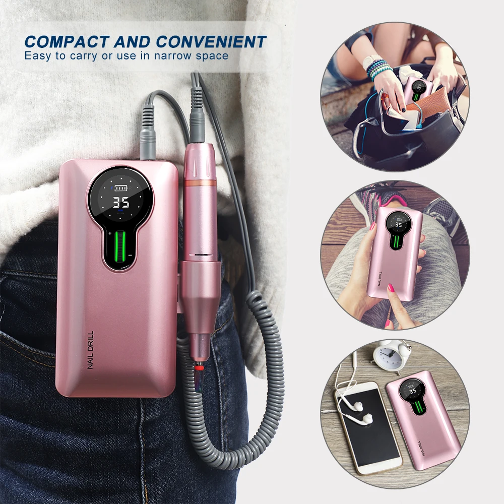 ANZUO Hot Sale Portable Cordless Nail Drill 35000rpm Pink Portable Electric Professional Nail Drill Machine