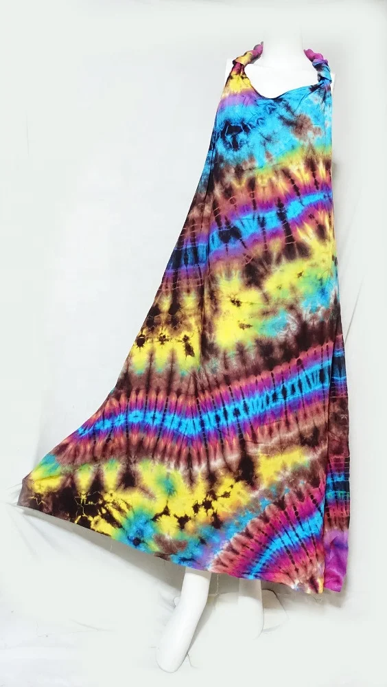 vintage retro thai style HIPPIE BOHO tie dye handmade polka dot butterfly knot kaftan tank long maxi dress