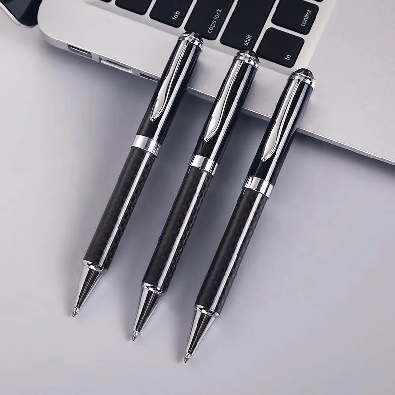2022 Business Style heavy luxury logo custom metal black carbon fiber roller ball point ink pen