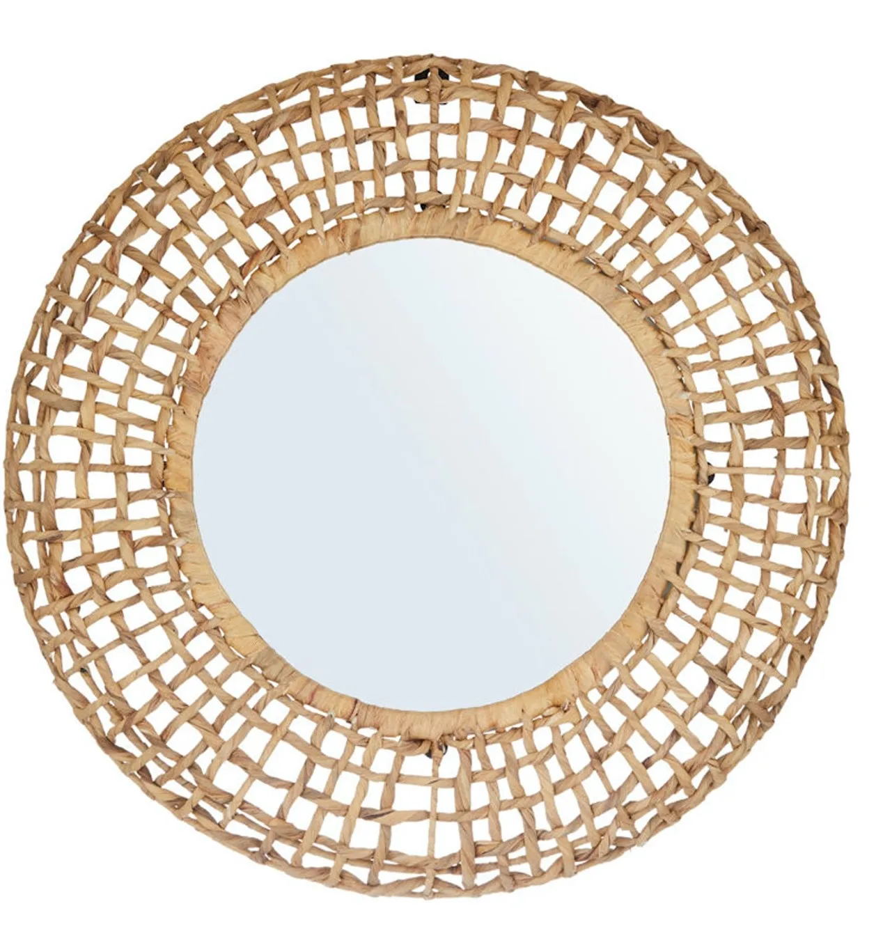 Wholesale handmade bohemian mirror water hyacinth cheap price straw round mirror framed from Vietnam