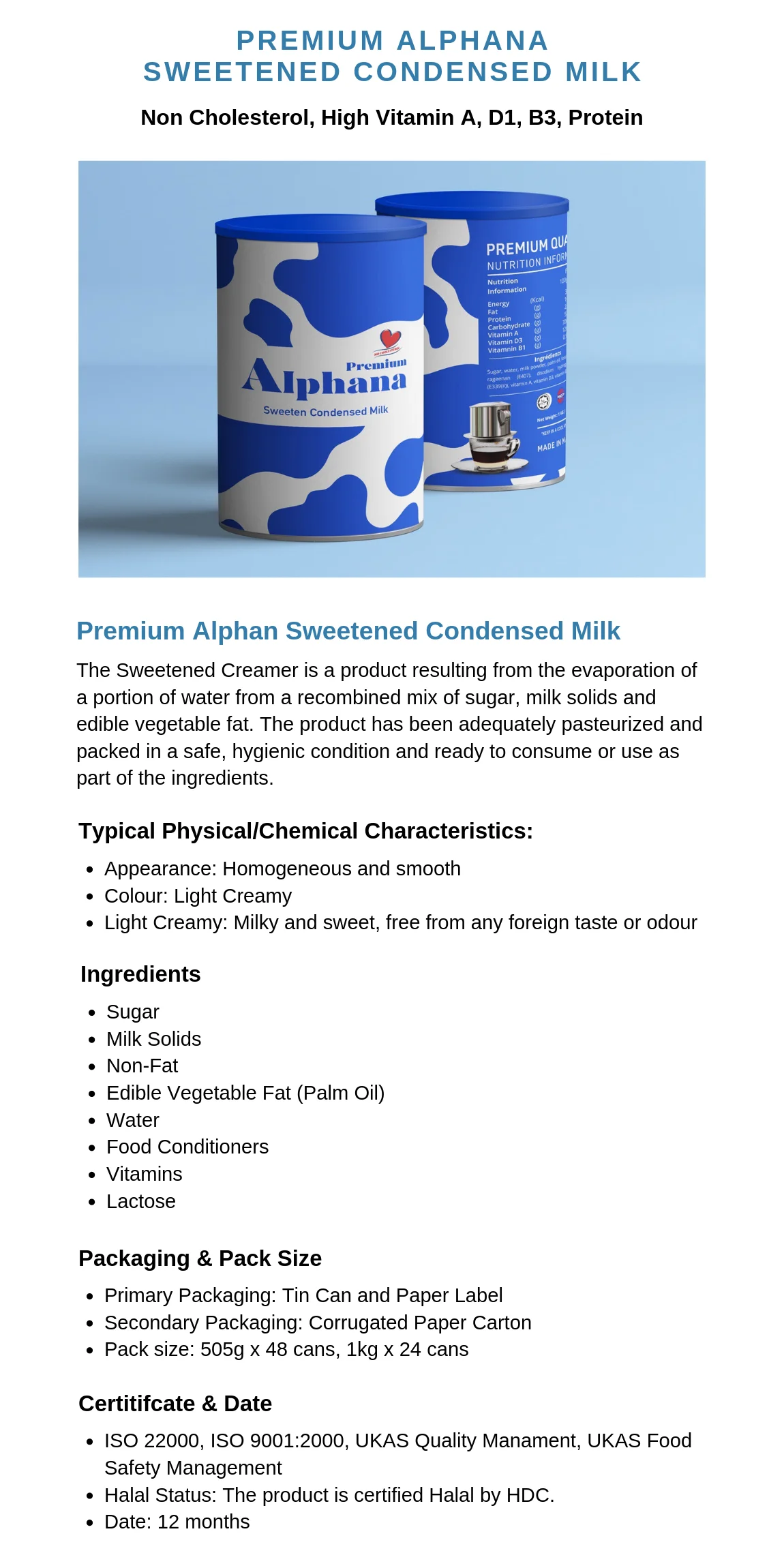 
Sweetened Condensed Milk Premium Alphana Tin Non Cholesterol High Protein and Vitamin Best Price And Good Quality 