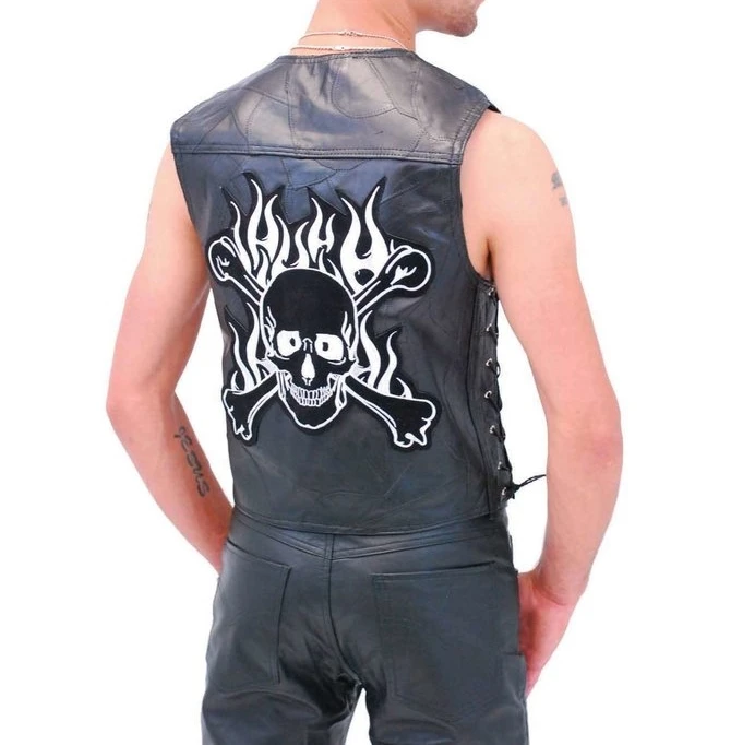 Patched Up Leather Biker Vest Motorcycle Motor Bike Men Vest with Patches