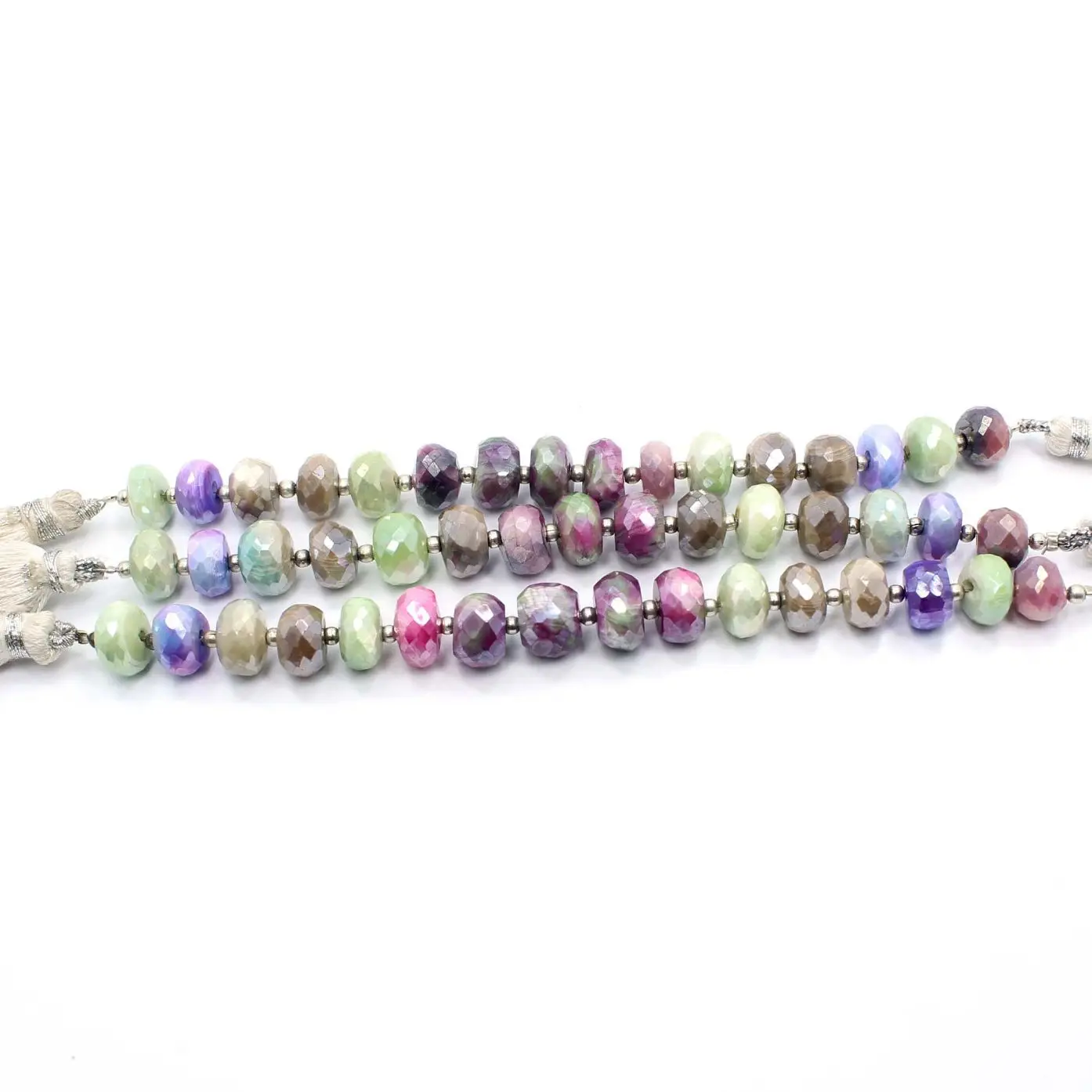 Natural Mystic Coated Moonstone Faceted Roundel Shape 4 Inch Beads Multi-Color Loose Stone Beads for Jewelry Making Silver Color