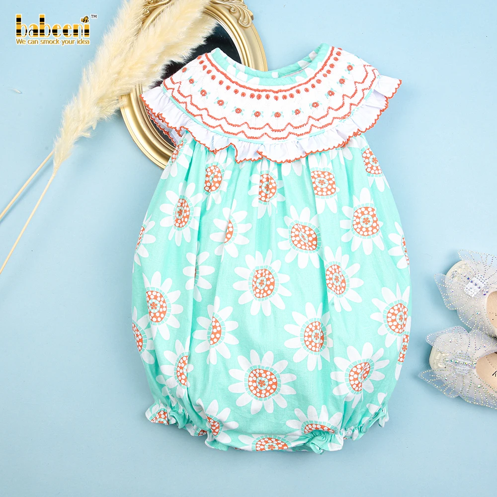 Luxurious floral geometric smocking girl bubble OEM ODM baby smocked romper wholesale manufacturer - BB2495