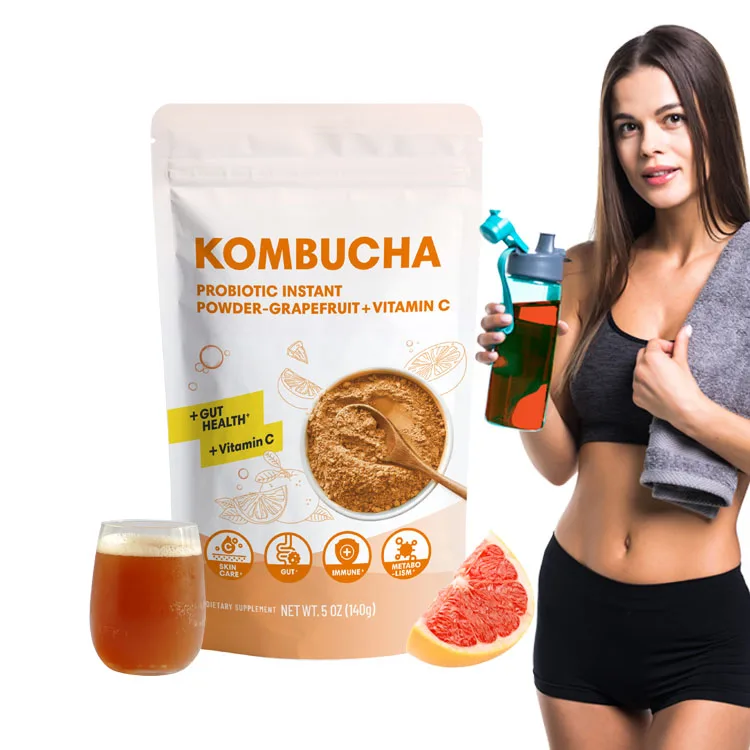 Фирменный пищеварительный порошок Kombucha, чай, детоксикация, аромат грейпфрута, витамин C, диетические волоконные пробиотики, добавка для ухода за кожей