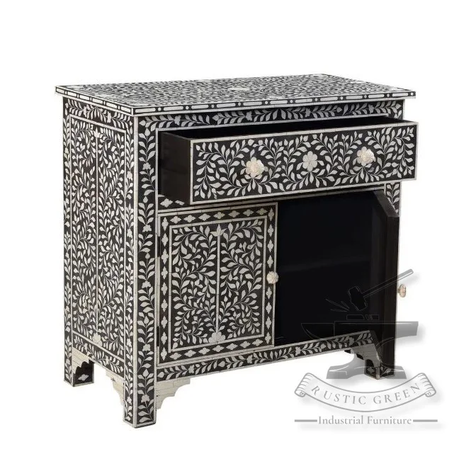 Black Bone & Inlay Sideboard With Storage Cabinets