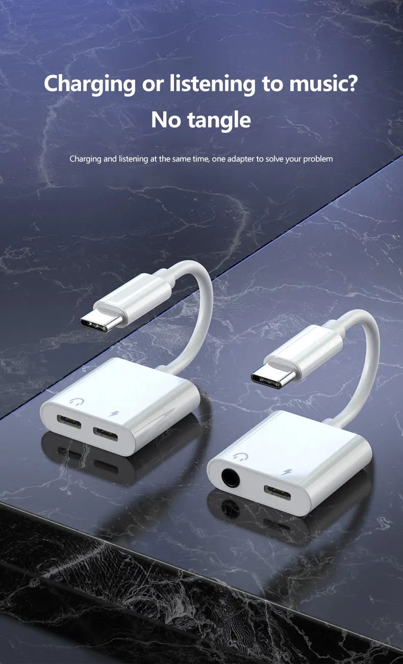 USB-адаптер типа c зарядное устройство аудиокабель 2 в 1 USB Type-c до 3 5 мм адаптер