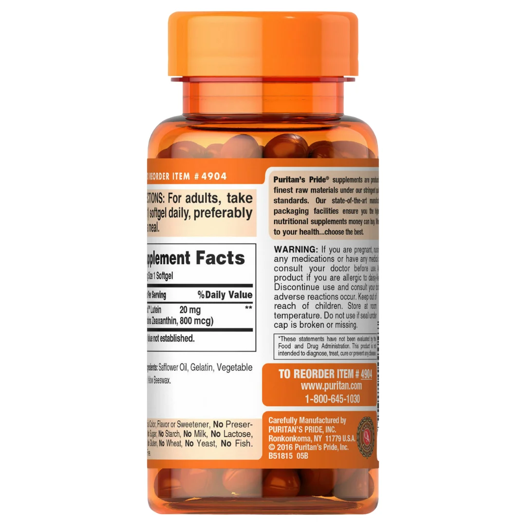 Puritans Pride Lutein Lutigold 20 мг с Zeaxanthin 120 мягкие гели для ухода за глазами антиоксидантное средство здоровья глаз витаминные добавки Сделано в США