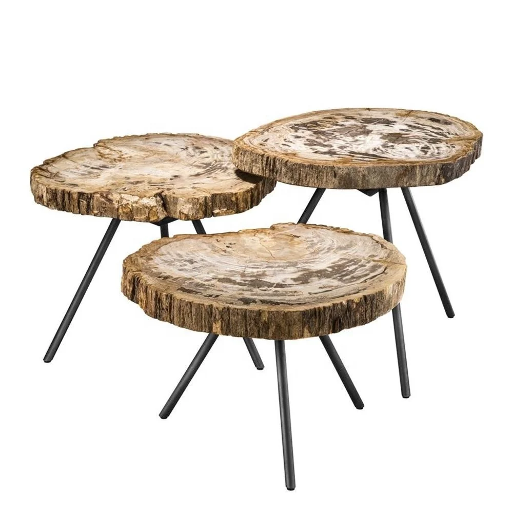 Modern slab wood coffee table, Set of 3 Coffee table acacia wood