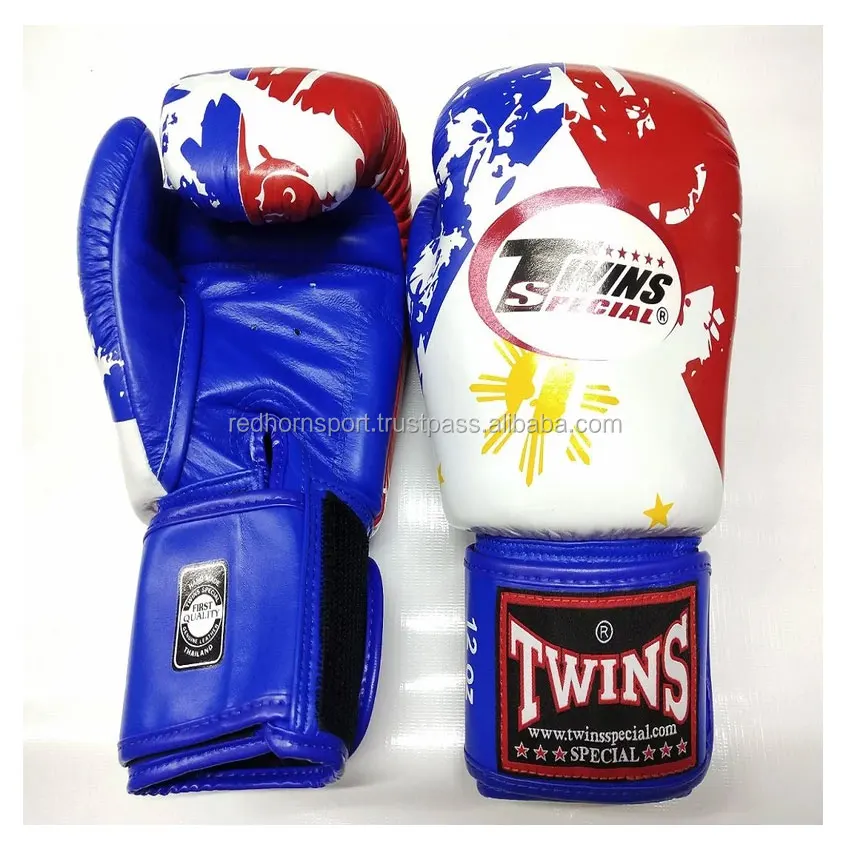 Blue Twins special Professional fight Leather Boxing Gloves twins speed bag boxing luva muay thai