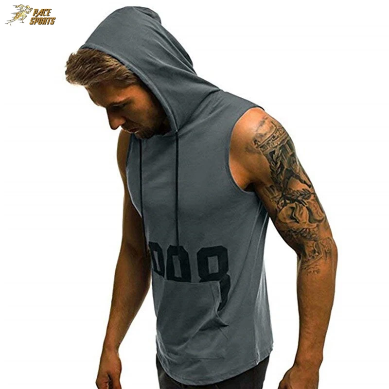 Men Hoodies Tank Top Sleeveless Muscular Gym Sport Slim Vest Bodybuilding Hooded Shirt Sleeveless Hoodie