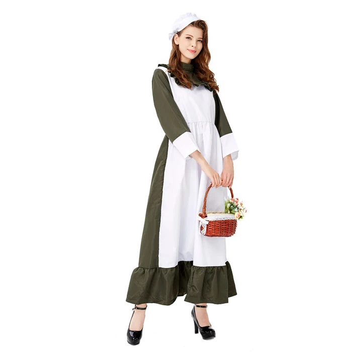
Women Sexy Long Maid Halloween Costume French Maid Uniform Dress 