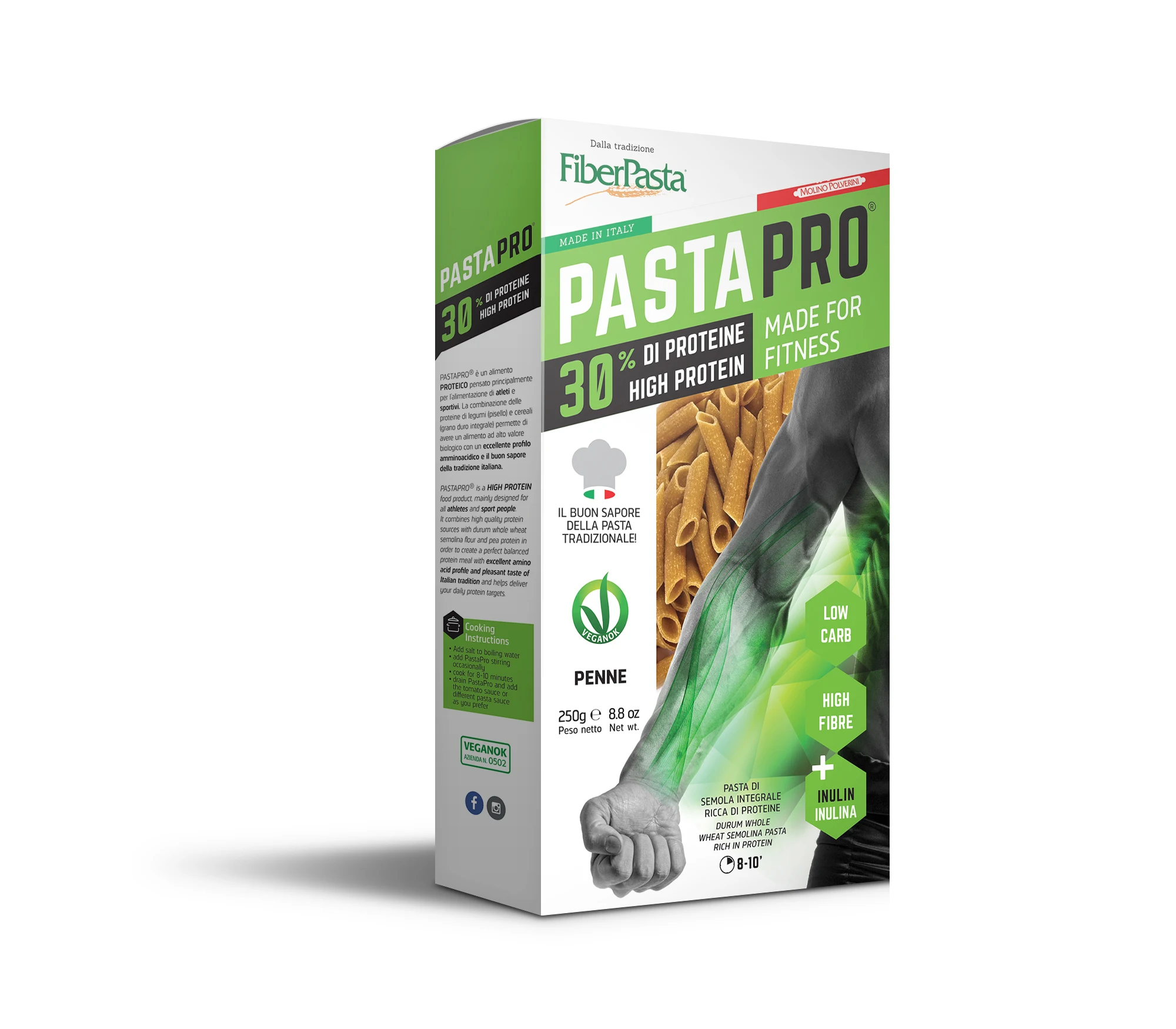 LOW CARB ITALIAN SPORT PASTA PENNE 30% PROTEIN  - VEGAN Premium Quality pasta Penne with pea and wheat protein,
