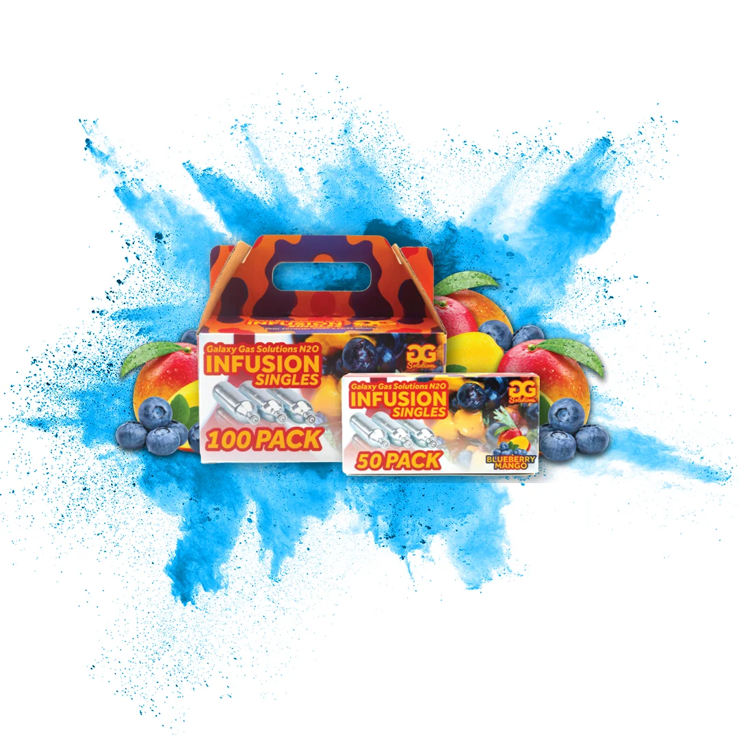 Galaxy Gas infusion Singles Blueberry Mango Nitrous Oxide N2O 8g Whip Cream Chargers 100 Count