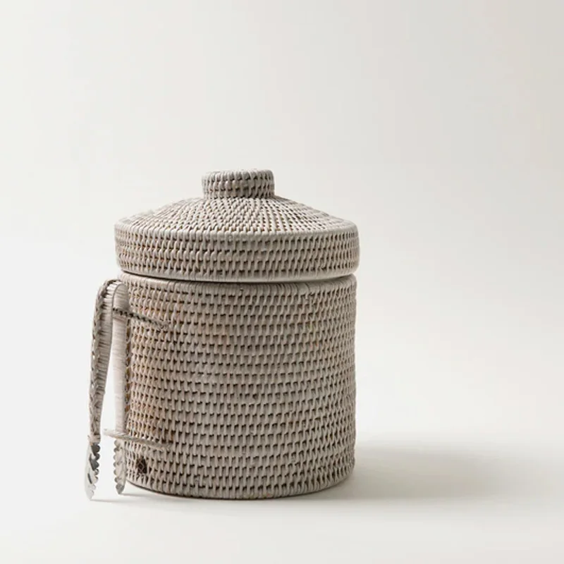 Hot Sale RATTAN ICE BUCKET WITH ICE TONGS stainless Ice Buckets & Tongs with Lid Vienam Supplier Cheap WHolesale