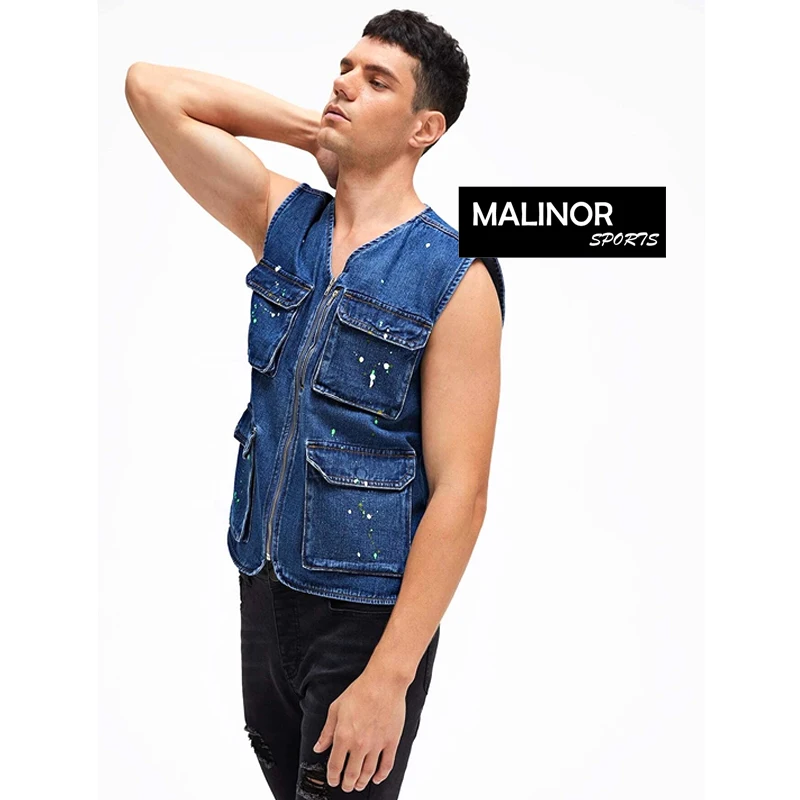 New Style Jean Vest Outdoor Denim Vests Biker Multi-Pockets Fashion Denim Vest