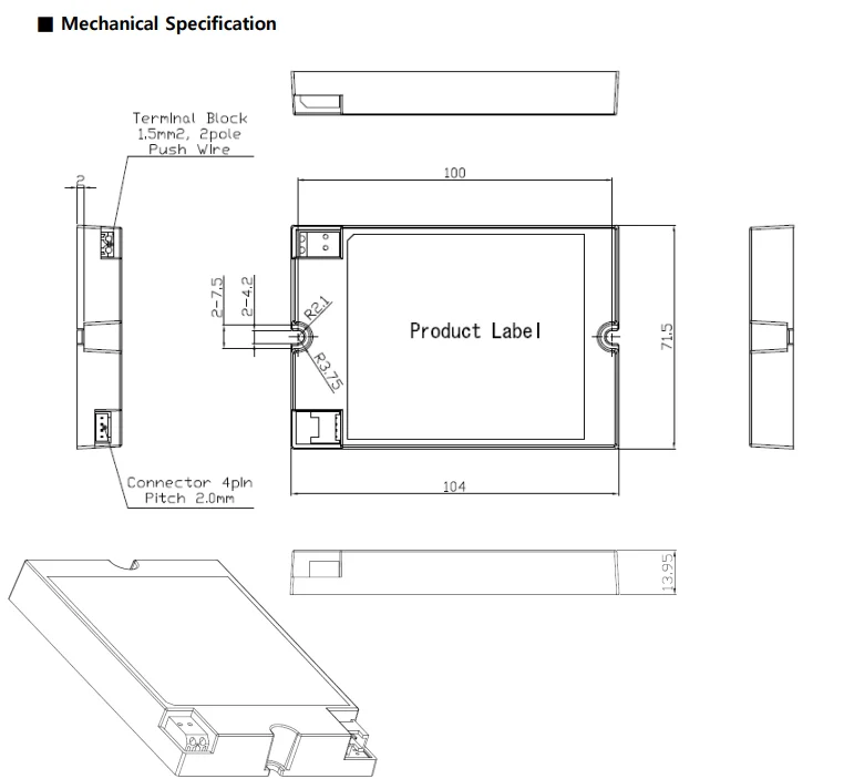 LED Switching Driver Constant Current 700mA & Adjustable Output Voltage DC 24V to 50V (ULB400S701N1A)