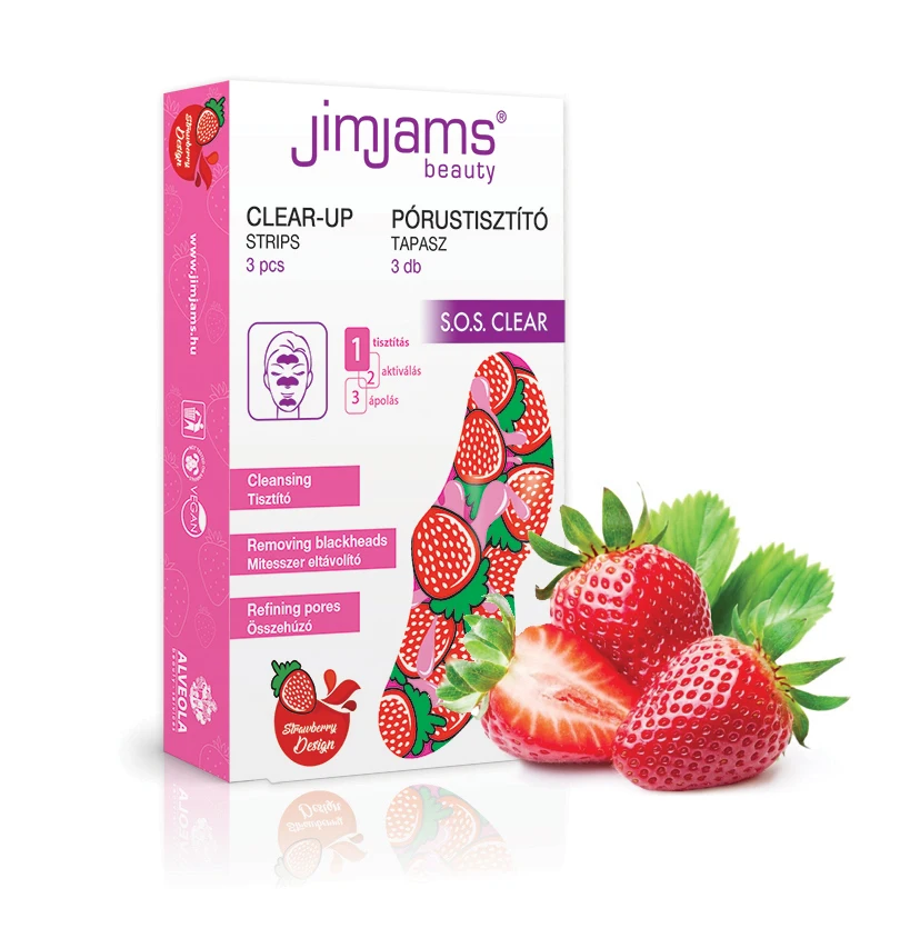 
JimJams Beauty Clear up Strips with strawberry design 3pcs/box blackhead pore cleaner black dot nose mask 