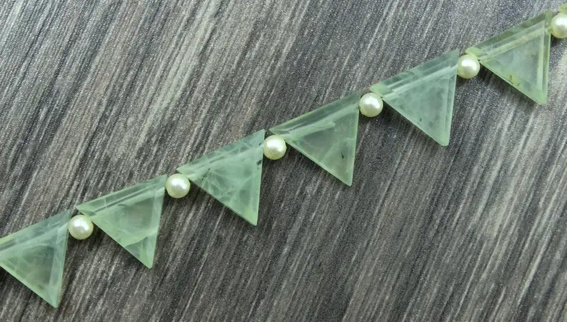 23 Pieces Natural Mint Green Prehnite Gemstone Faceted Trillion Shape Briolette Beads For Jewelry Making Wholesale