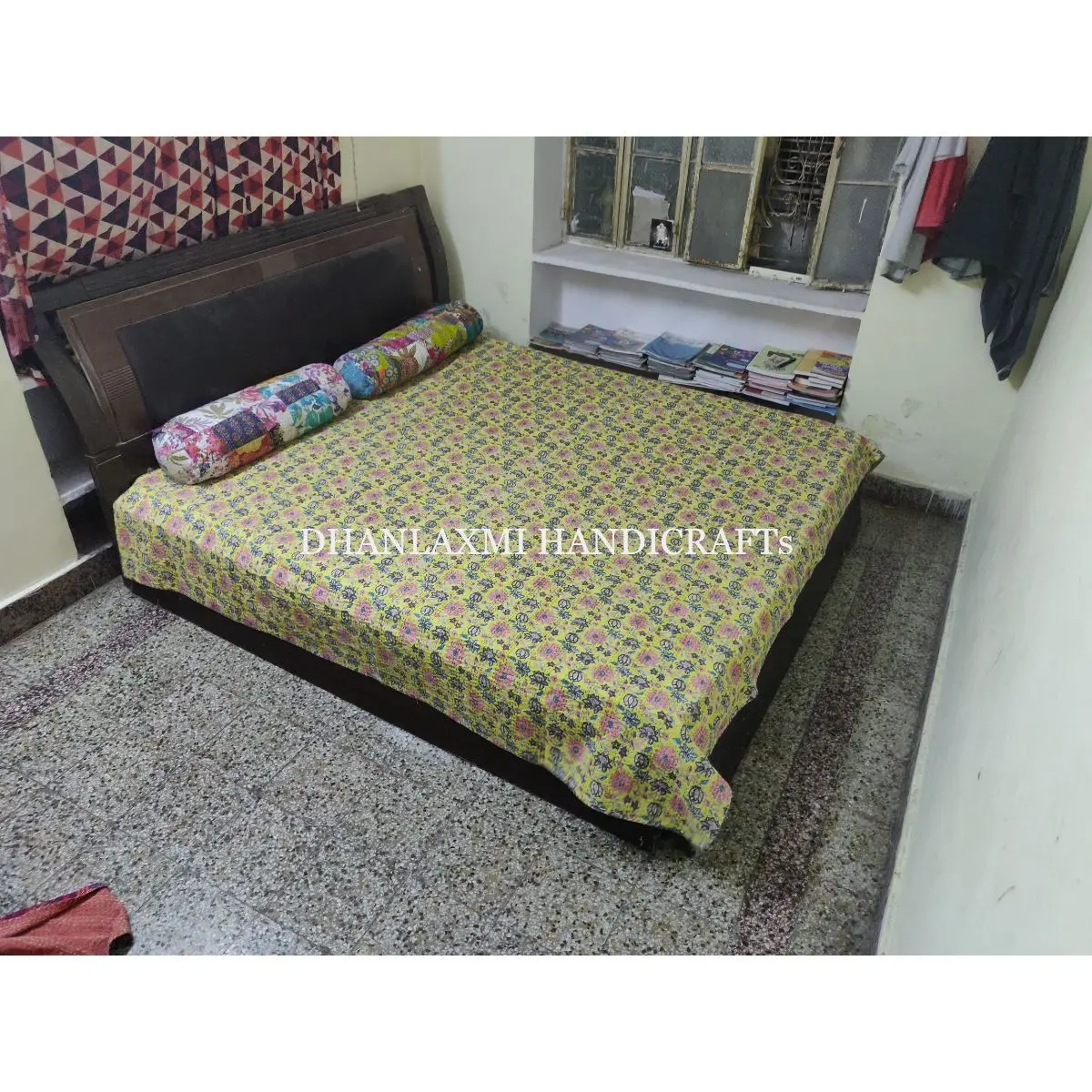 Домашнее декоративное хлопчатобумажное покрывало Kantha с красивым цветочным принтом оптом
