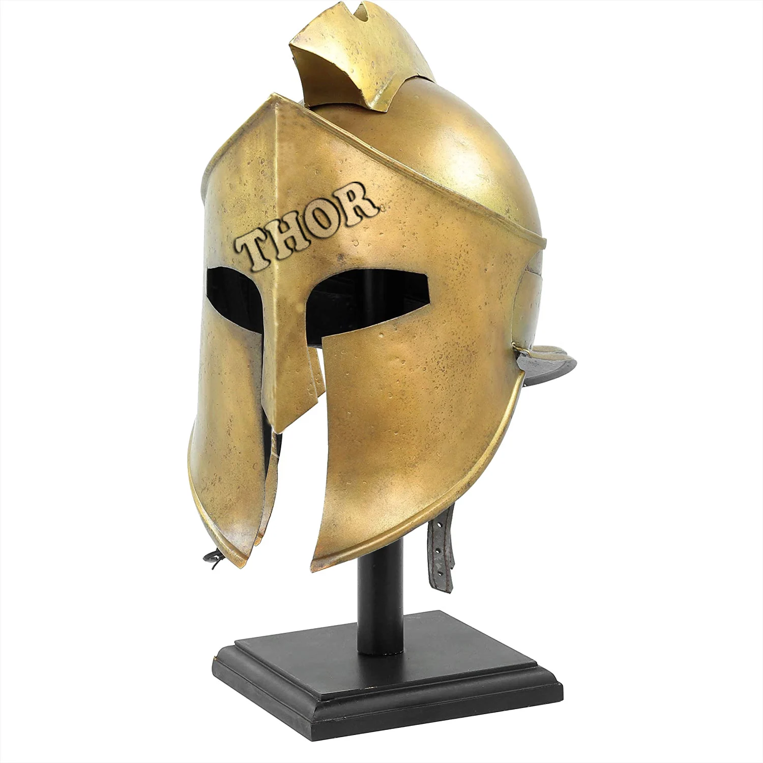 Halloween 300 Spartan Helmet King Leonidas Movie Armor Helmet Antique Brass Polished W/Wood Stand