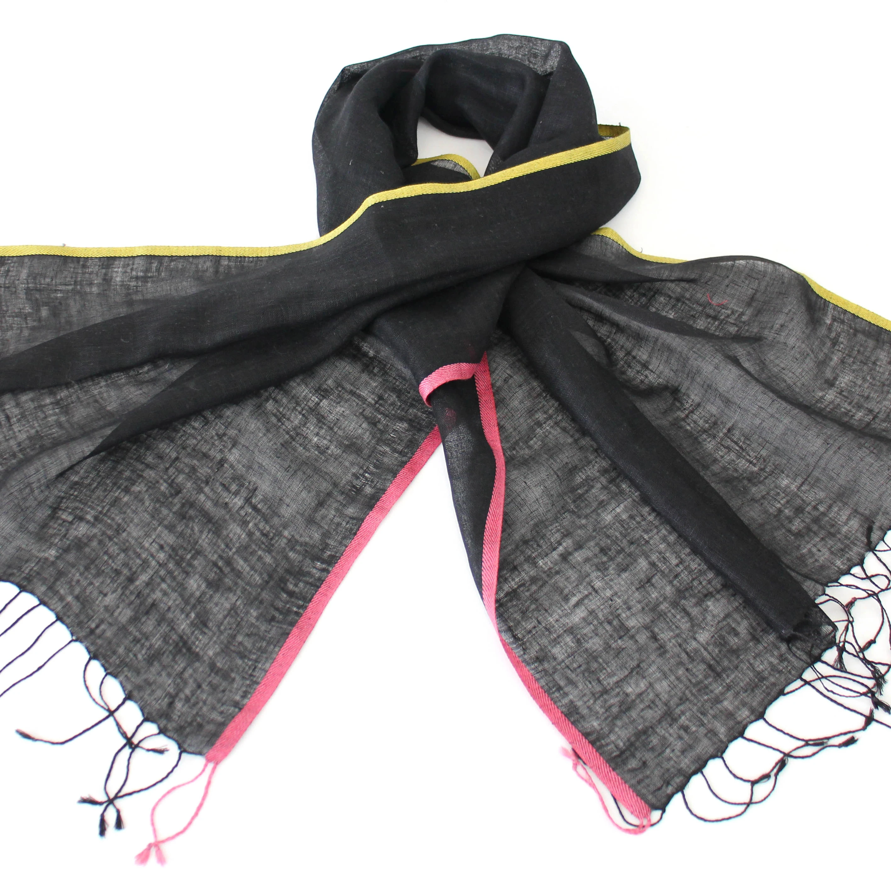 Linen scarves plain colour with colorful edges