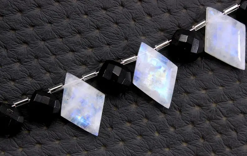 Natural Rainbow Moonstone Kite Shape And Black Tourmaline Heart Shape Faceted Briolette Beads Making Jewelry