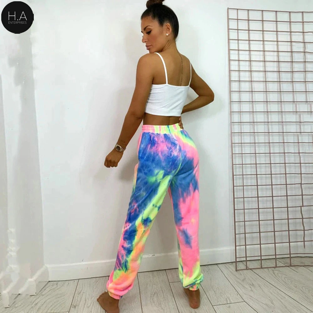 Джоггеры неоновые с завязкой длинные мешковатые штаны завышенной талией женские спортивные брюки свободные летние на шнуровке уличная одежда