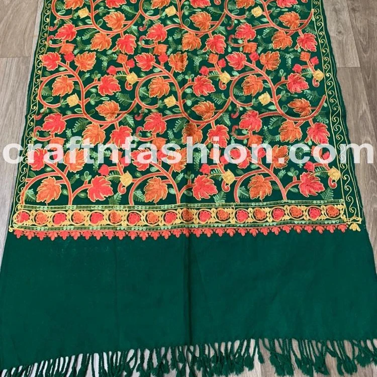 Pure Woolen Kashmiri Stole   Kashmiri Handwork Dupatta   Multicolored Scarf/Shawl/Neck Wrap   Floral Design Embroidered Stole