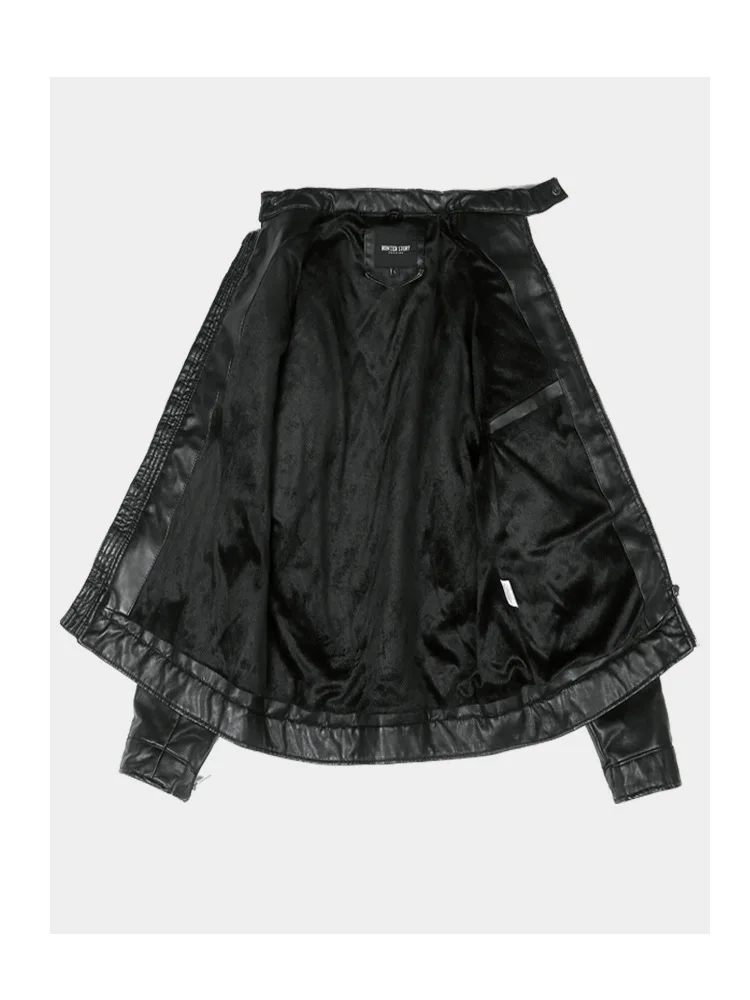 Leather Jacket men Classic Zipper Short Motorcycle Jackets Lady Autumn Soft Leather Basic Coat Black