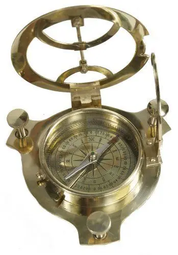 Nautical Brass Sundial Compass with Wooden Box Vintage Nautical Compass Vintage Style Marine Magnetic Brunton Compass