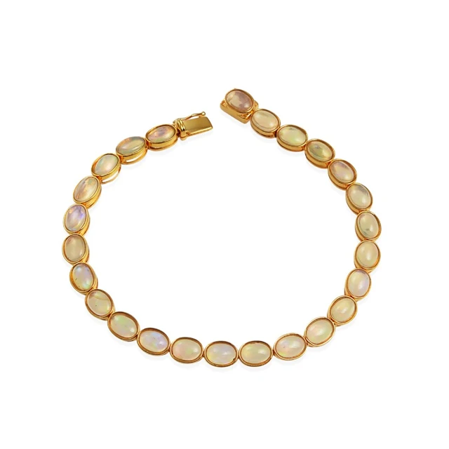 Браслет из натурального эфиопского опала с драгоценным камнем 18 карат Позолоченные 925 браслеты стерлингового серебра
