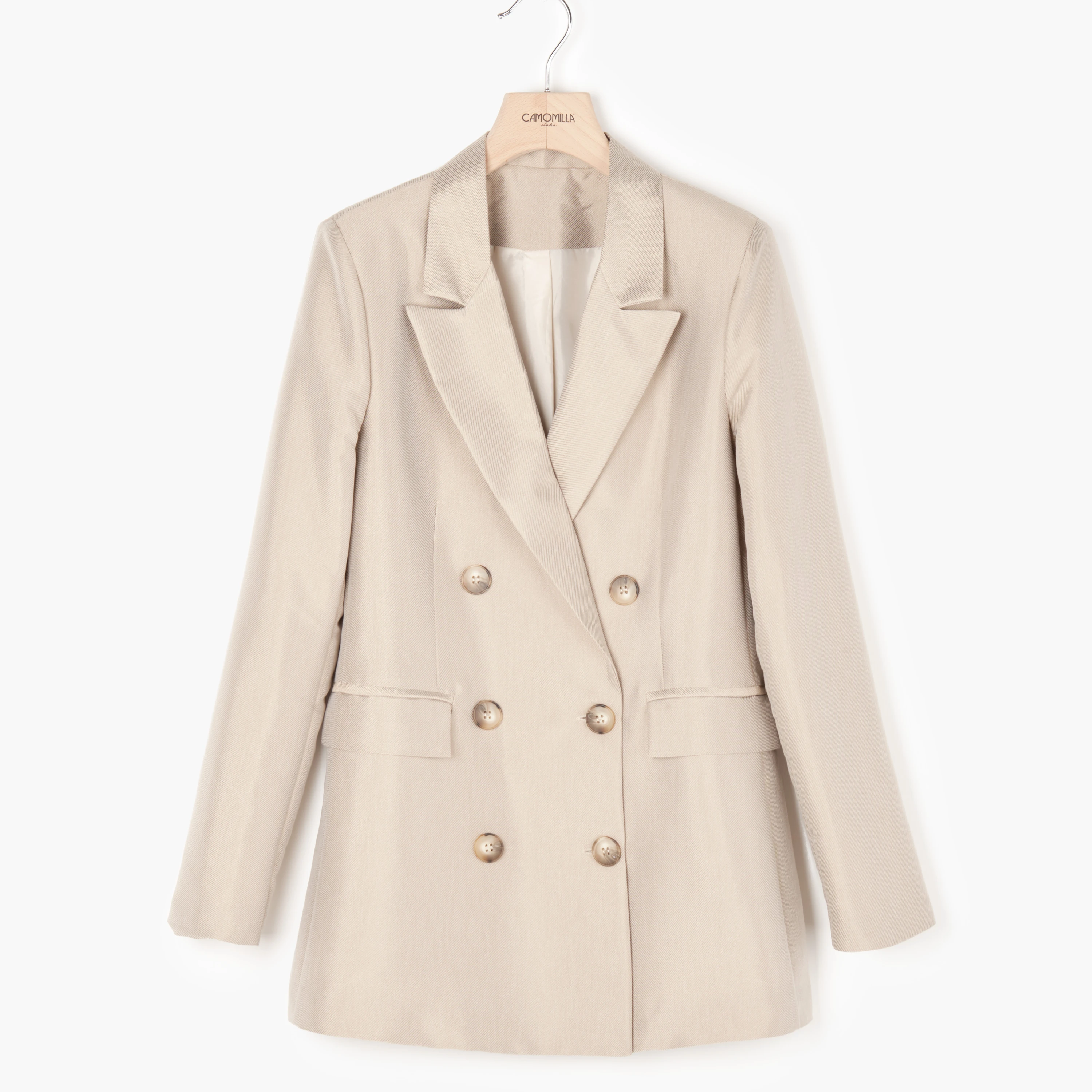 Italian Beige-Coloured Double-Breasted Jacket | Women Fashion | Made in Italy