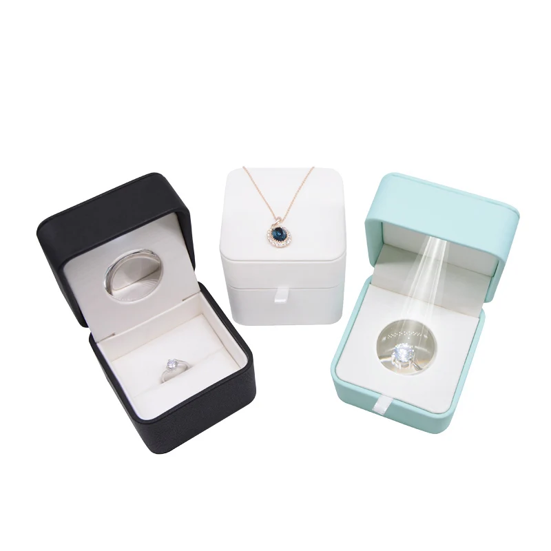 Wholesale Luxury pu Leather Packaging Wedding Ring Led Jewelry Box For Ring