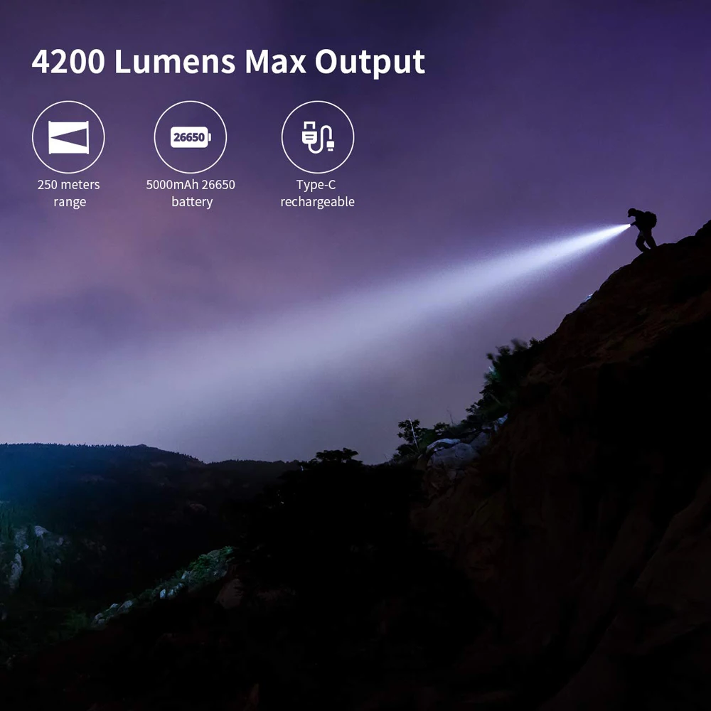 WUBEN Hot Sale 4200 Lumens IP68 Waterproof Torch Rechargeable Hunting Tactical LED Flashlight