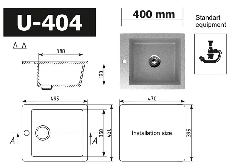 Good quality composite kitchen sink ULGRAN U-404 artificial stone, kitchen sinks