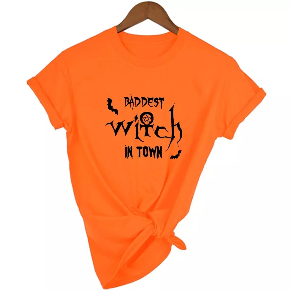 
Baddest Witch In Town Women Halloween Custom T-shirt Gothic Short Sleeve T Shirts Graphic Grunge Street wear Female Tops 