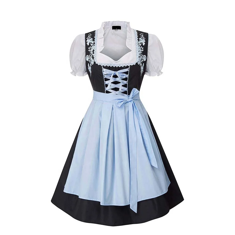Women German Oktoberfest Costumes 3 Pcs Bavarian Dirndl Dresses Mini Drindl Frock With Blouses