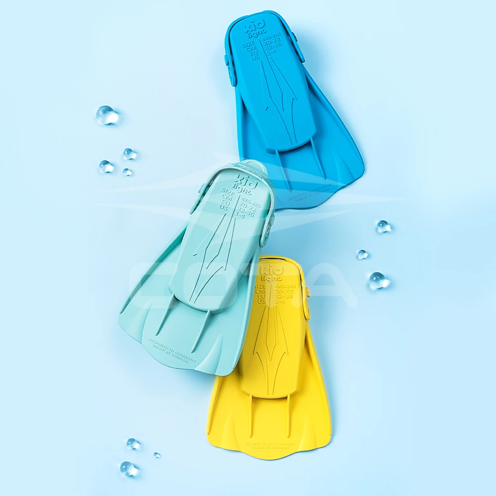  Ласты COTA детские резиновые с регулируемым ремешком для плавания широкими ногами желтые синие розовые оранжевые дайвинга от храпа