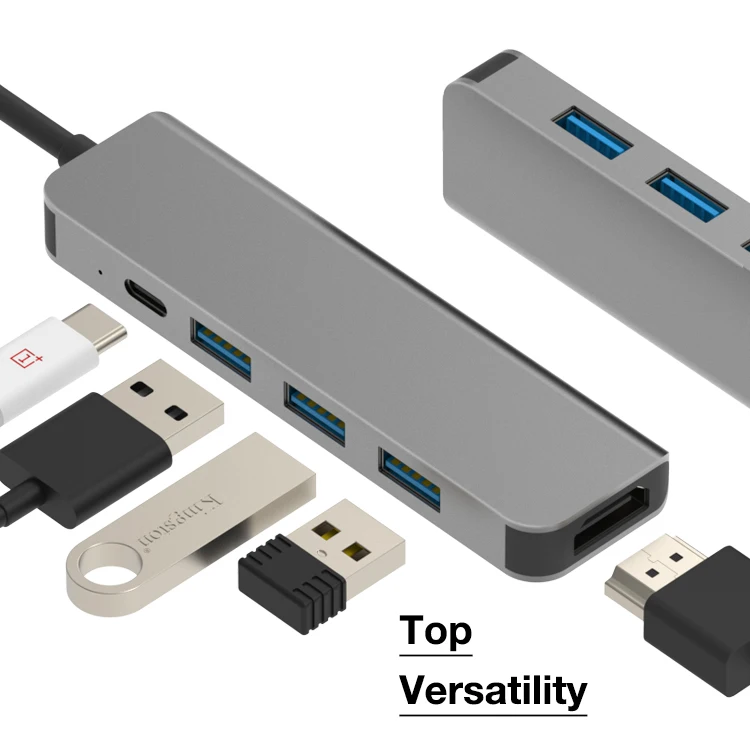 5 in 1 USB Type C Port to HDMI+USB-A+PD Hub USB-C 3.0 Adapter for Chromebook/Matebook