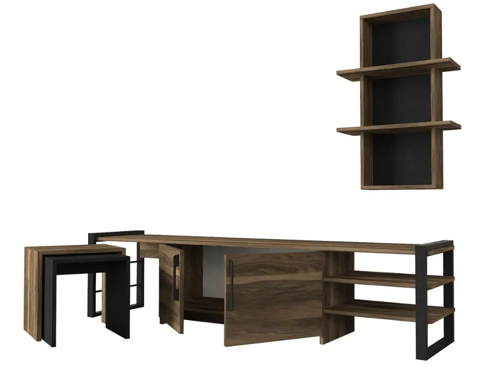 Exclusive Epica Zigon New Modern Design Wood Tv Stand Furniture Walnut Black Melamine Particle Board