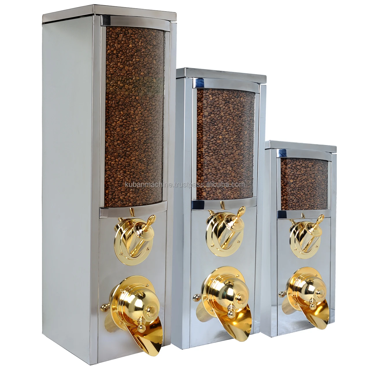 
Coffee Dispenser Silo Manufactured by Kuban with Brass, Chrome, Copper Colours Coffee Silo for Coffee Shops 