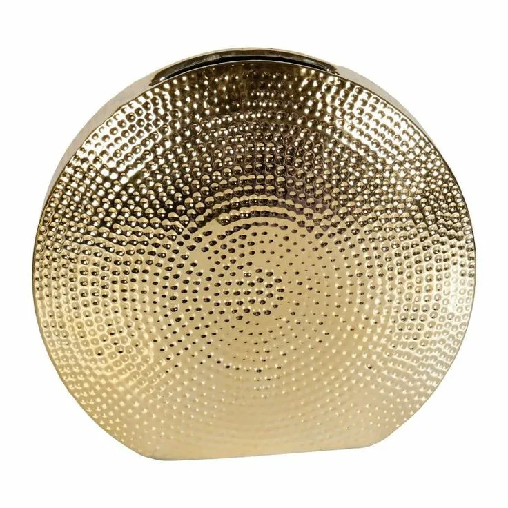 Nordic Pinched Golden Bottle Shape Round Vessel  Flower Vases with Shiny Brass Electroplating in Aluminum  From India